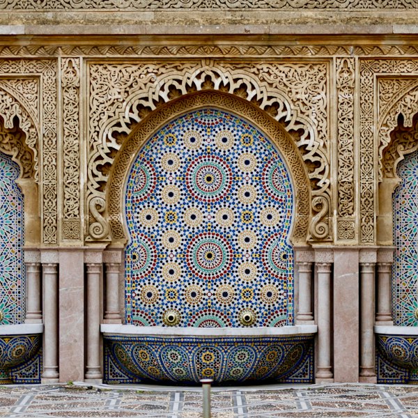 Moroccan courtyard with traditional fountain